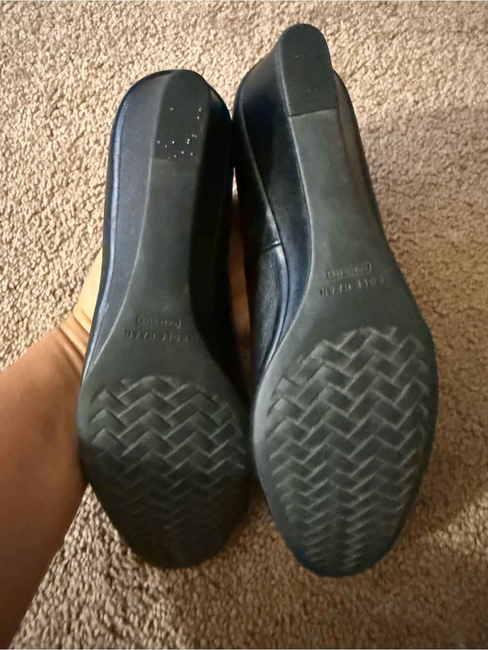 Cole Haan Black Leather Ballet Flats with Gold Logo - Picture 3 of 6